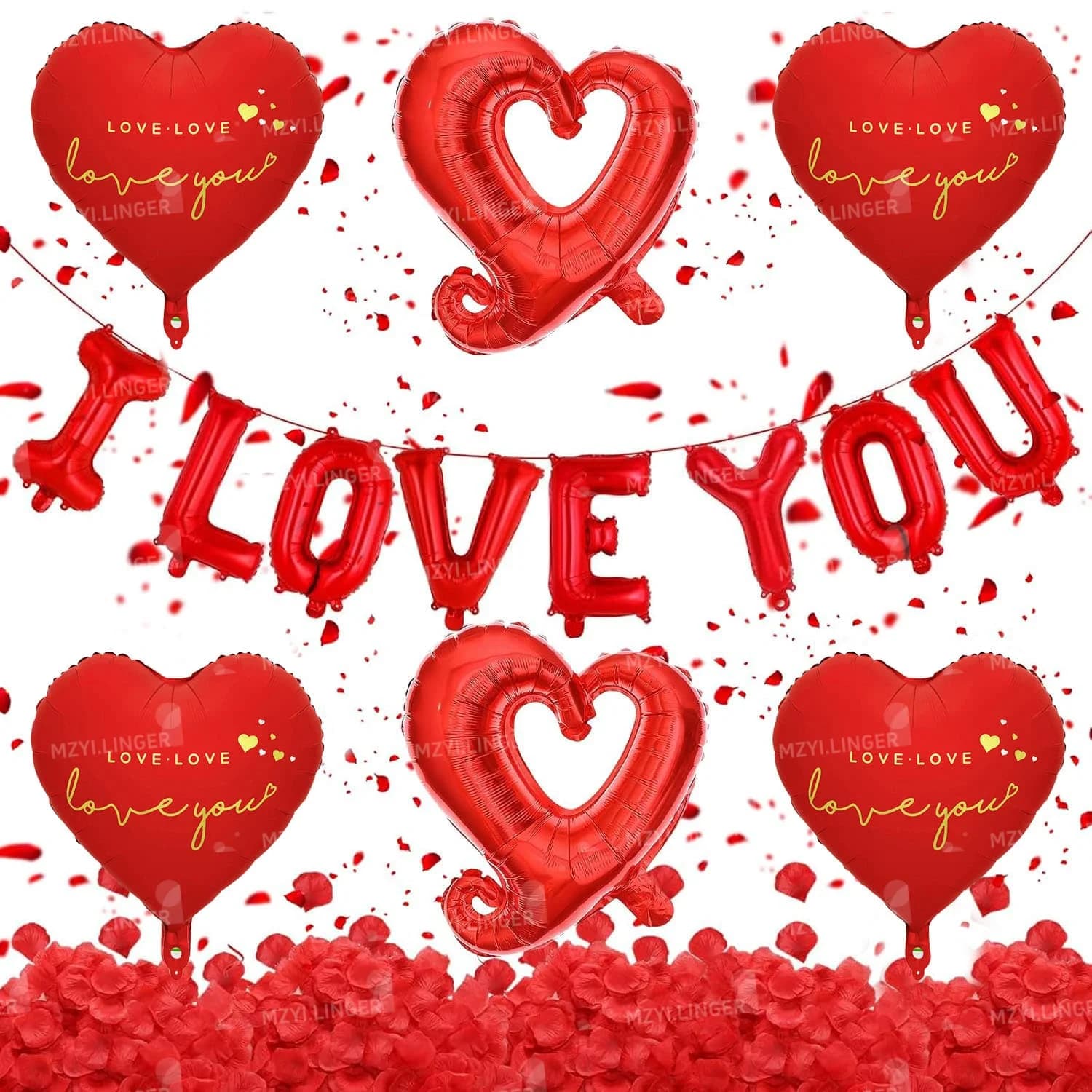I LOVE YOU 풍선 세트 꽃잎 프로포즈 웨딩 장식
