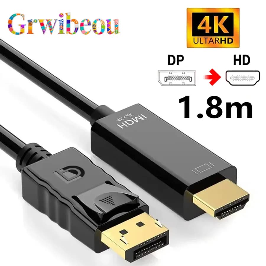 4K*2K DisplayPort-HDMI 호환 어댑터 DP-HDMI 변환기 데스크탑 노트북 PC TV 모니터 프로젝터용 1.8m 케이블