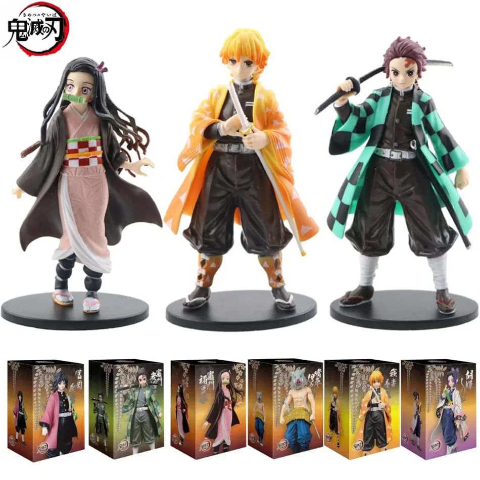 애니메이션 피규어 악마 슬레이어 피규어 Kimetsu No Yaiba 인형 Tanjiro Nezuko Zenitsu 입상 Inosuke Warrior 액션 피겨 모델 완구