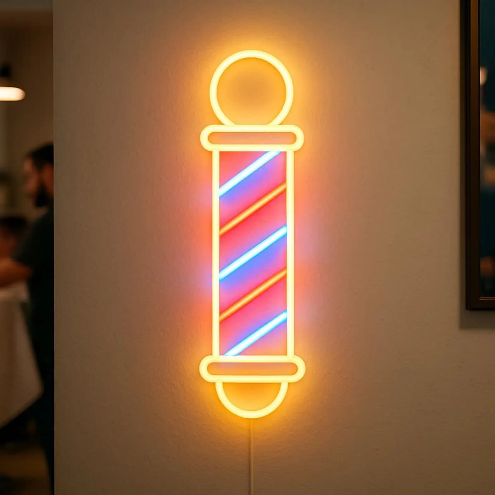 이발소 네온사인 바버샵 LED 간판 남성 미용실 장식 조명