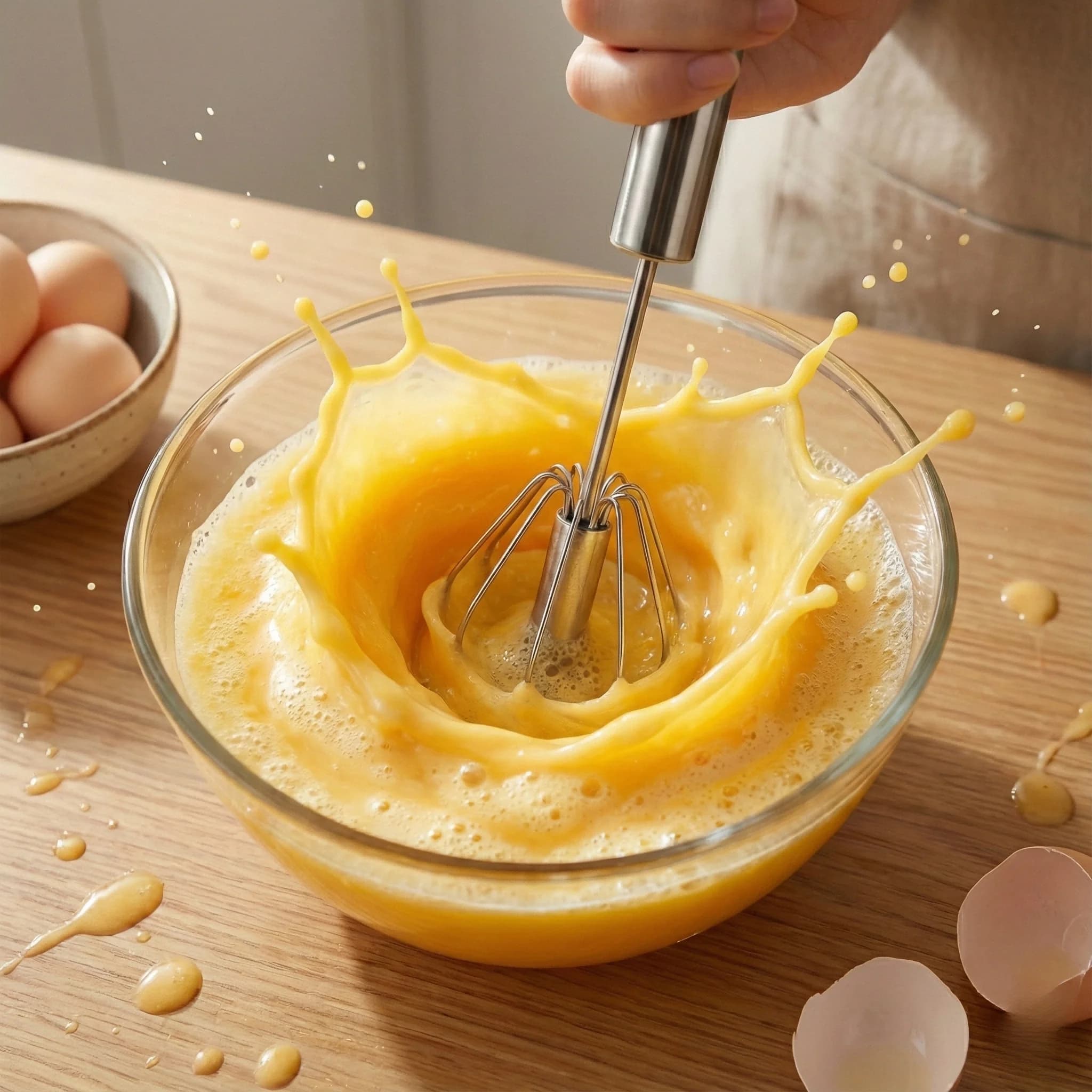 Baking Must-Have Semi-Auto Egg Whisk (32cm) - Press-Driven Spin Stainless Steel Beater, Thickened Structure for Durability