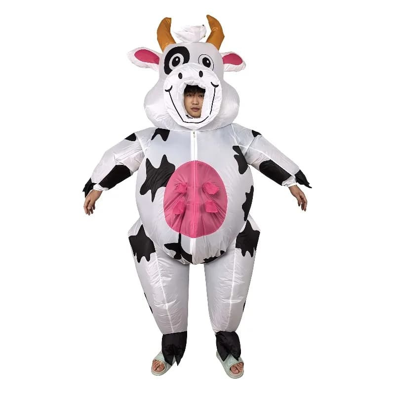 Halloween Funny Inflatable Cow Costume, Full‑Body Blow‑up Spotted Cow Suit for Masquerade Birthday Party Role‑Play Fancy‑Dress