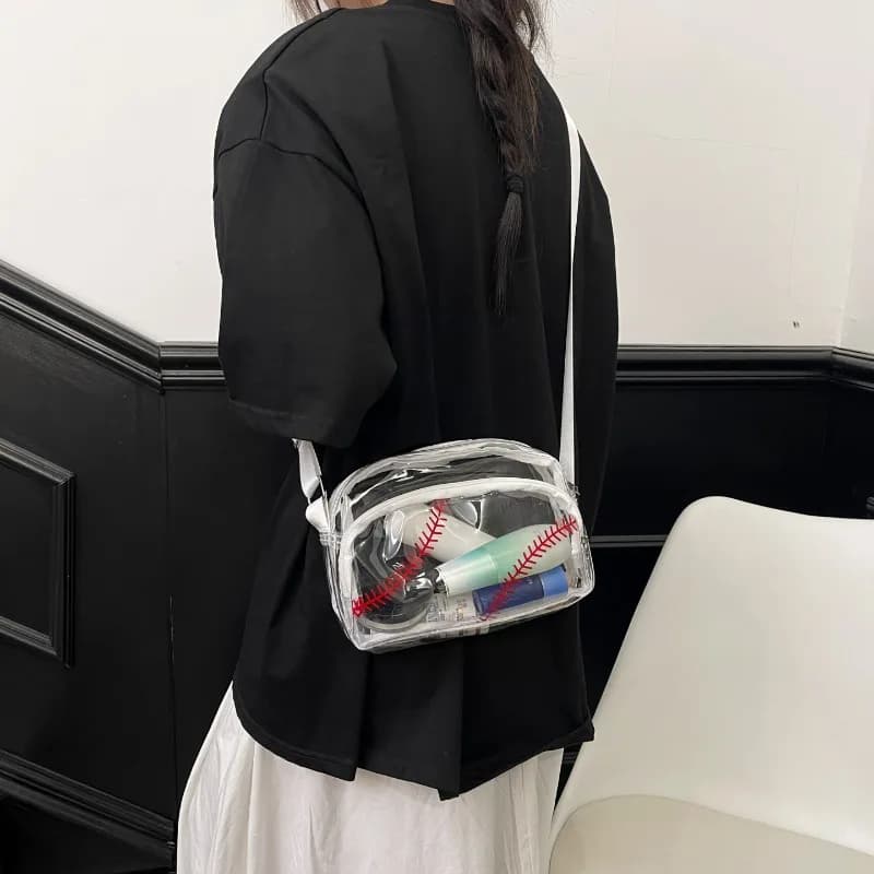 Transparent PVC Zipper Stadium Youth Crossbody Bags Sports Aesthetic Women's Shoulder Bags Sweet Light Cute Clear Baseball Bag