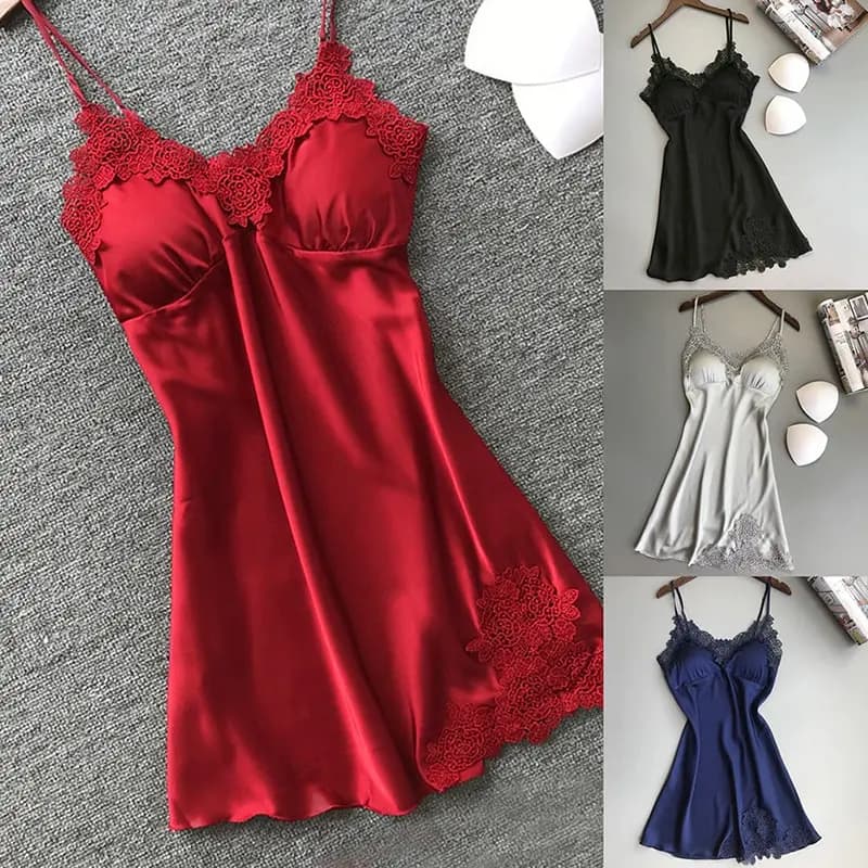 섹시한 잠옷 여성 실크 서스펜더 Nightdress 숙녀 봄과 여름 얼음 실크 얇은 고삐 홈 서비스 새틴 나이트 드레스