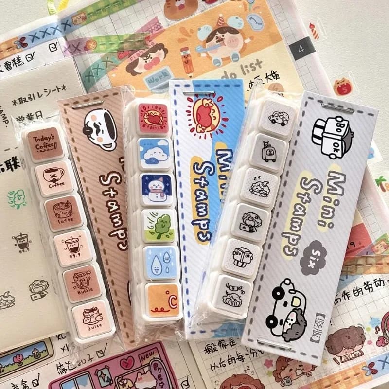 Practical Weather Daily Cute Six-Panel Stamp Set Daily Planner Decorations Cartoon Six-Panel Buttons Fashionable Minimalist