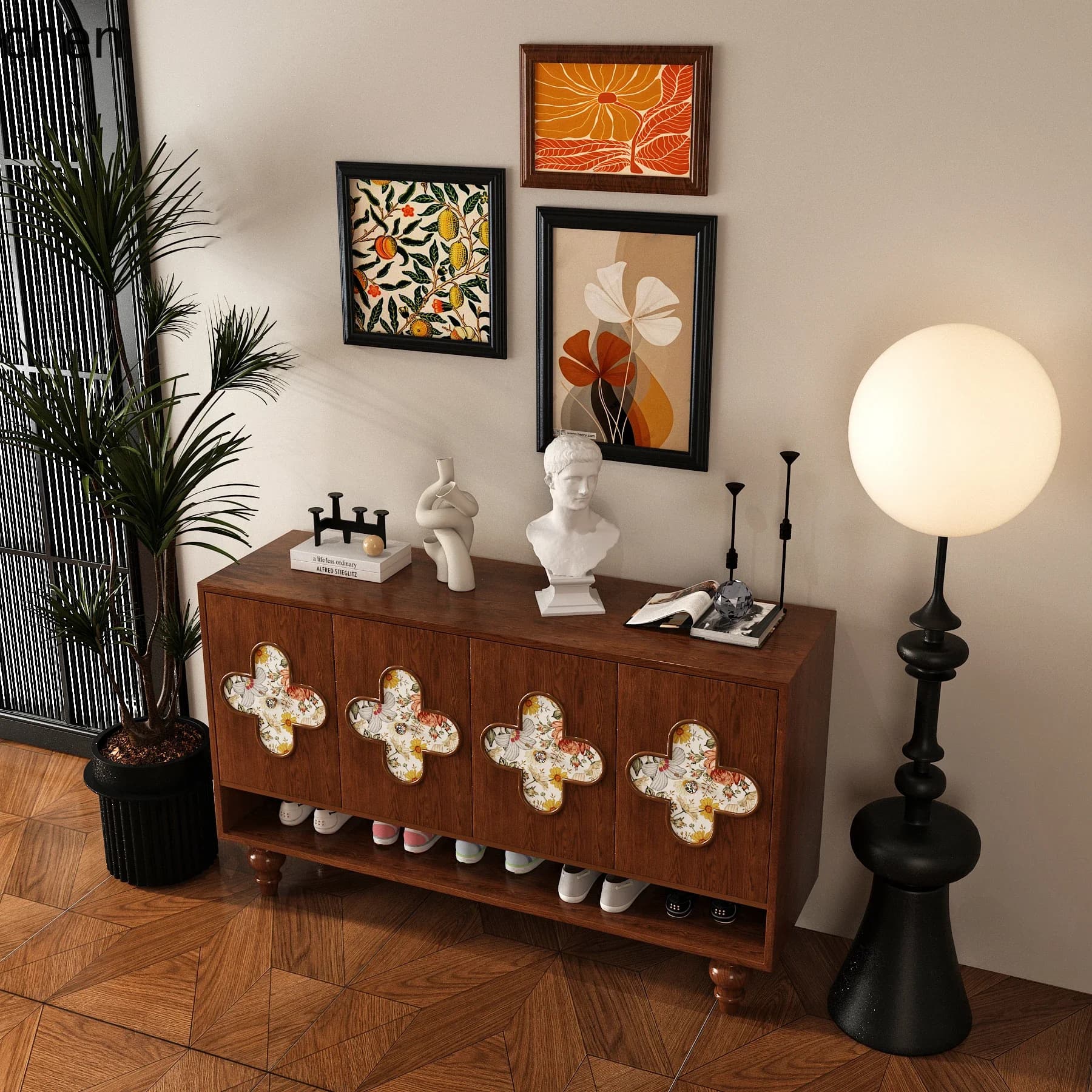 new home door entry solid wood multi-layer indoor wall high-end living room storage cabinet