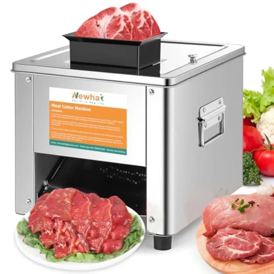 850W Electric Meat Slicer 3.5mm Stainless Steel 330lb/h for Boneless Pork Chicken Fish Family and Commercial Use Red