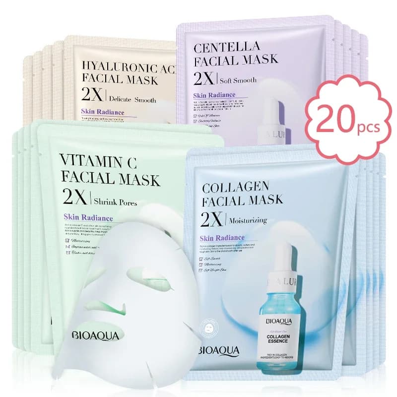 20pcs/5pcs 센텔라 콜라겐 페이스 마스크 VC 모이스춰라이징 리프레싱 시트 마스크 히알루론산 페이셜 마스크 스킨 케어 제품