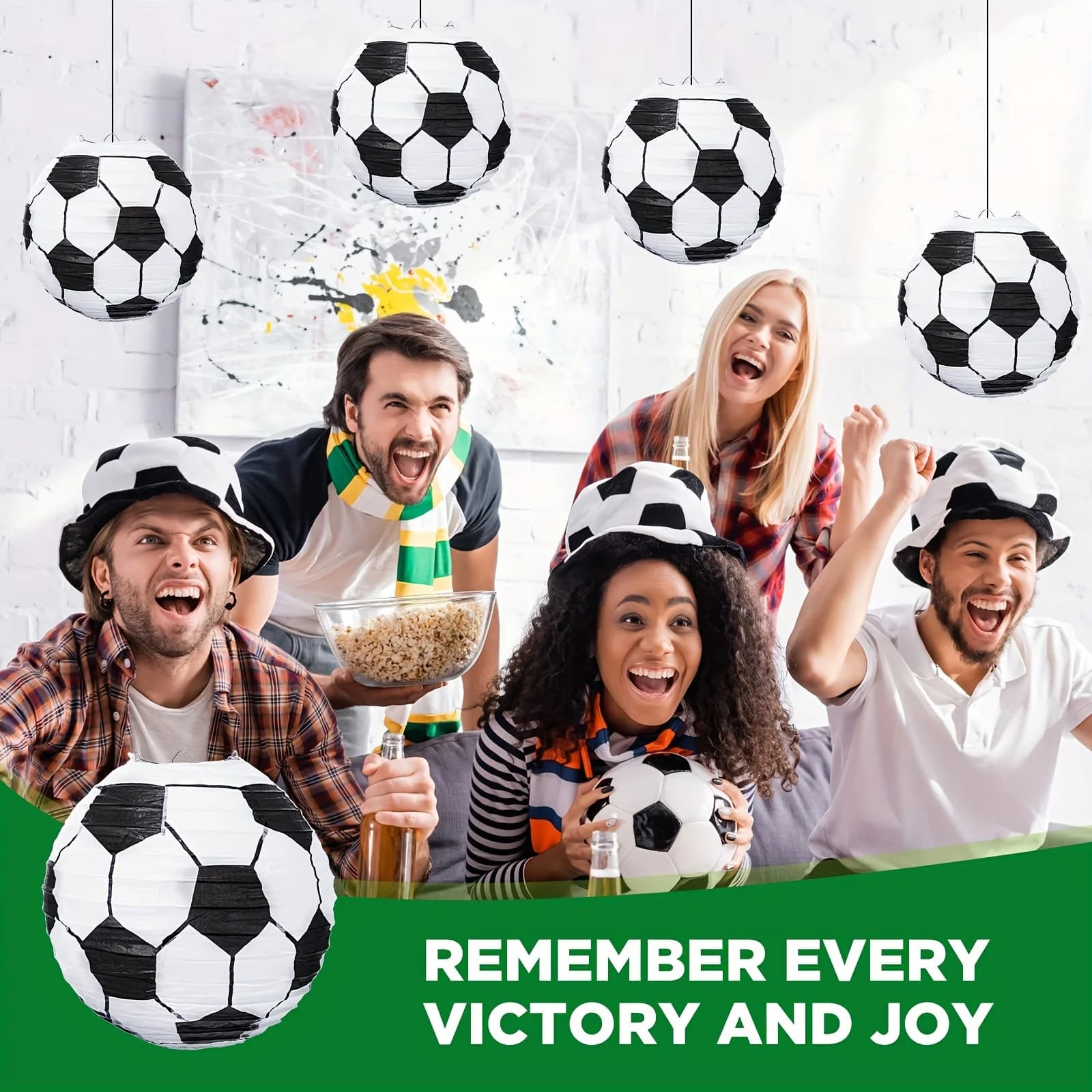 12Pcs Soccer Party Paper Lanterns Black White Color with Iron Frame Ideal for Sports Theme Birthday Decor and Table Centerpieces