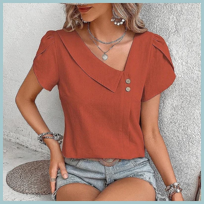 2024 Summer Vintage Solid Color Blouse for Women, Elegant Casual Slim Fit Top, Youth Fashion Shirt