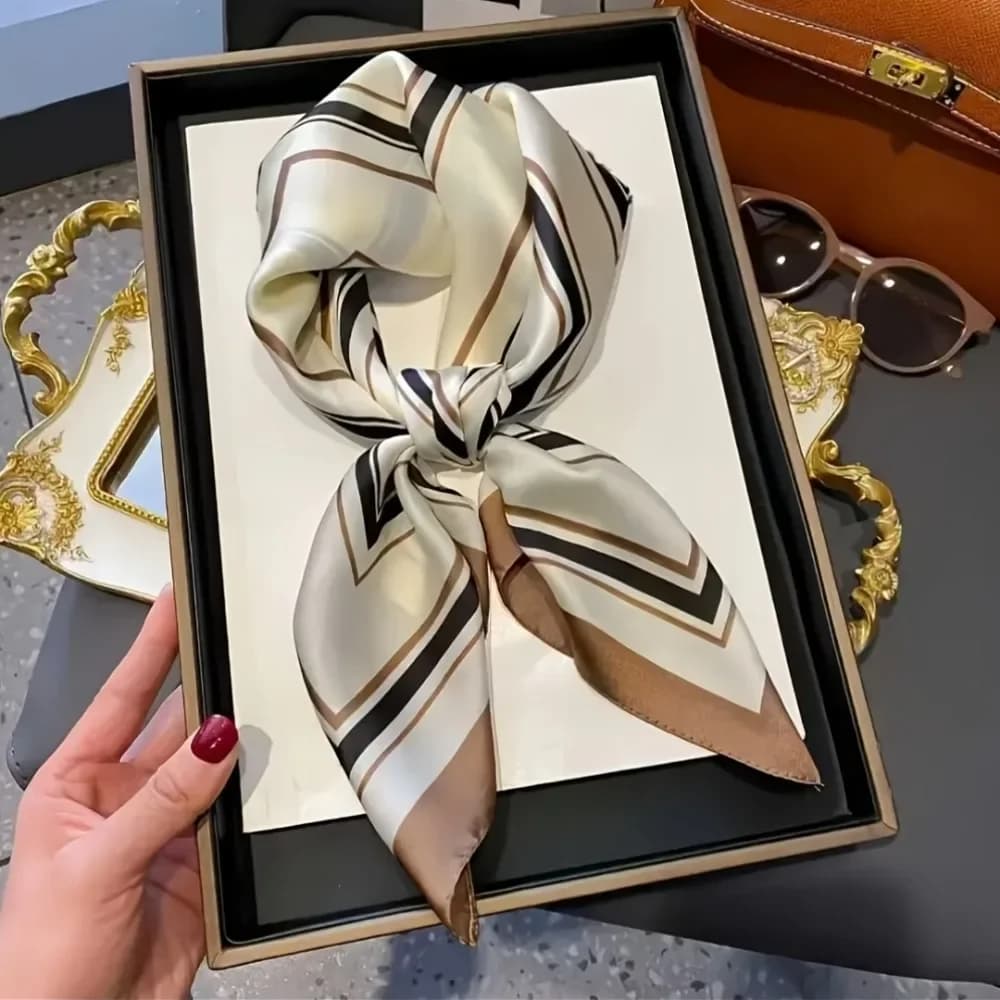 [Bohemian Square Scarf] Women's Elegant Geometric Striped Square Scarf - Lightweight Breathable Bohemian