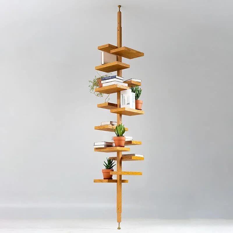 Square tray rotatable shelf Mid-style telescopic floor-to-ceiling bookshelf multi-functional solid wood