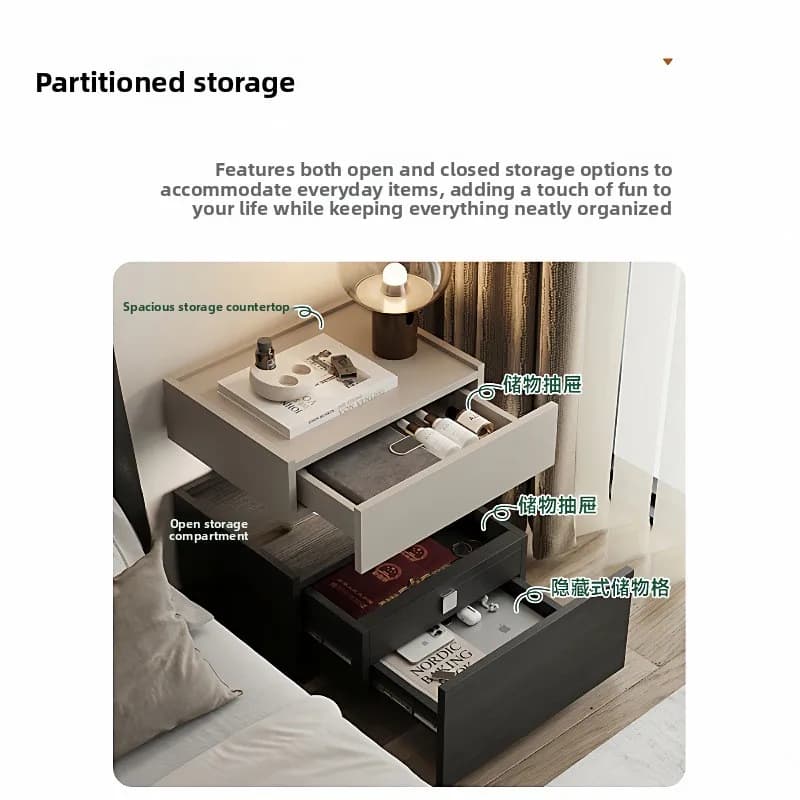 Minimalist Bedside Table with Hidden Compartment Underbed Storage Cabinet Suspended Bedroom Household Organizer