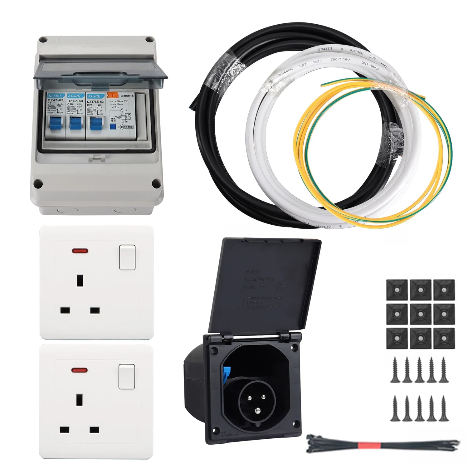 1set External Power Socket For Rv Waterproof Socket Three-Pin Charging Socket Power Interface Motorhome Conversion Accessories