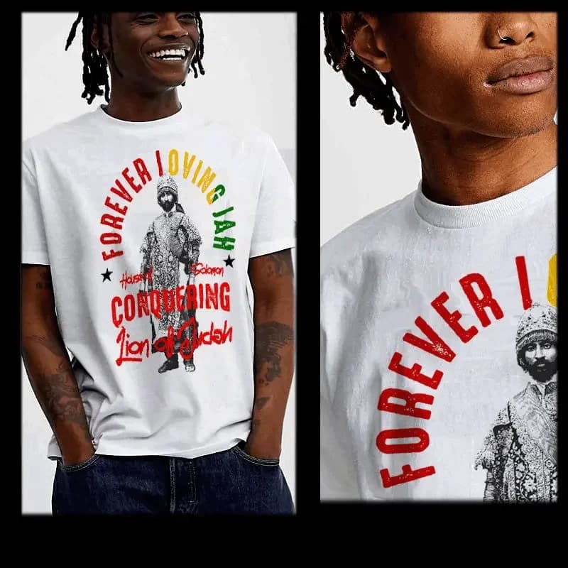 레게 티셔츠 Jah Rastafari 하일레 셀라시에 라스타파리안