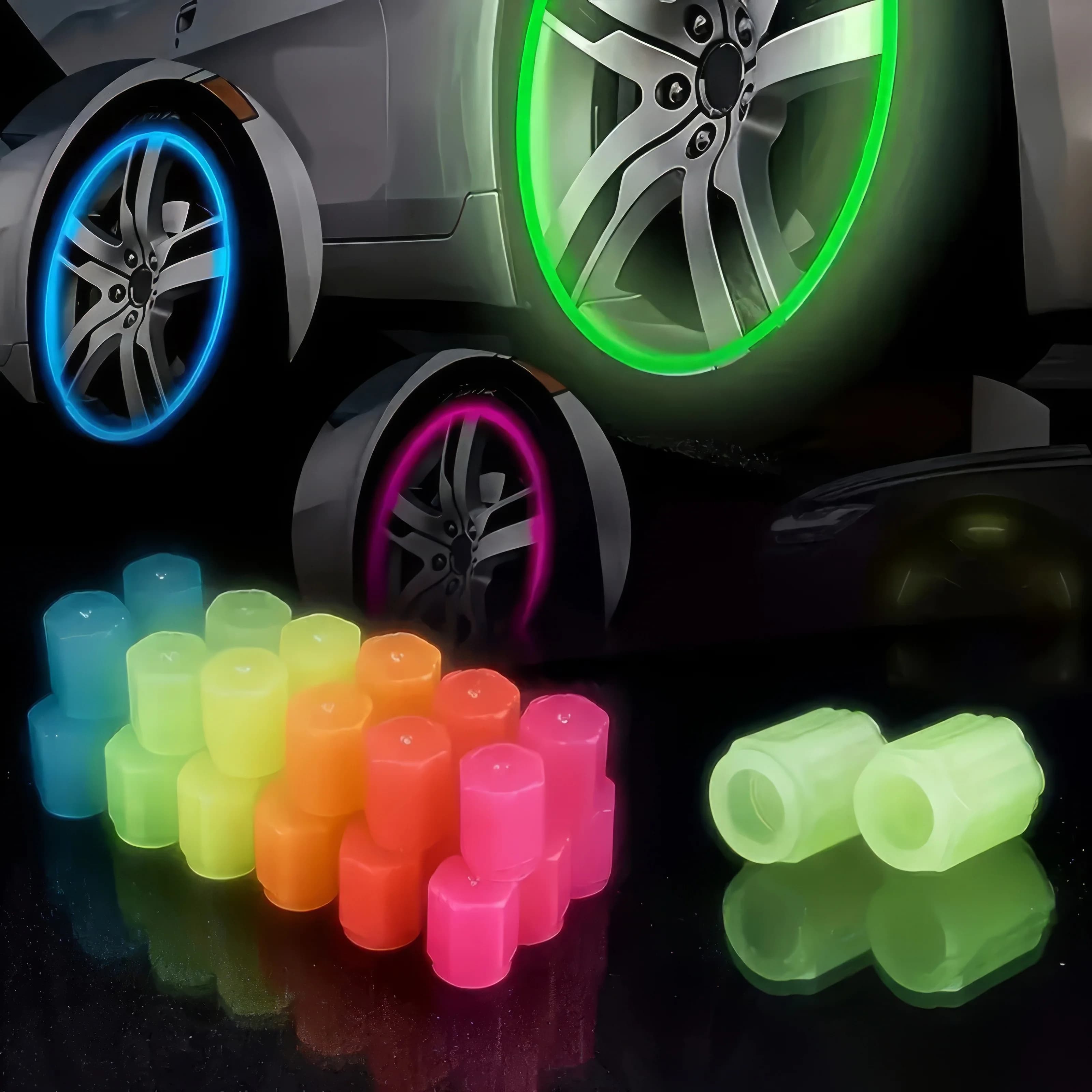 4 Pieces of Luminous Tire Valve Caps Green/blue/red, Durable Valve Covers, Luminous Caps, Suitable for Night Driving