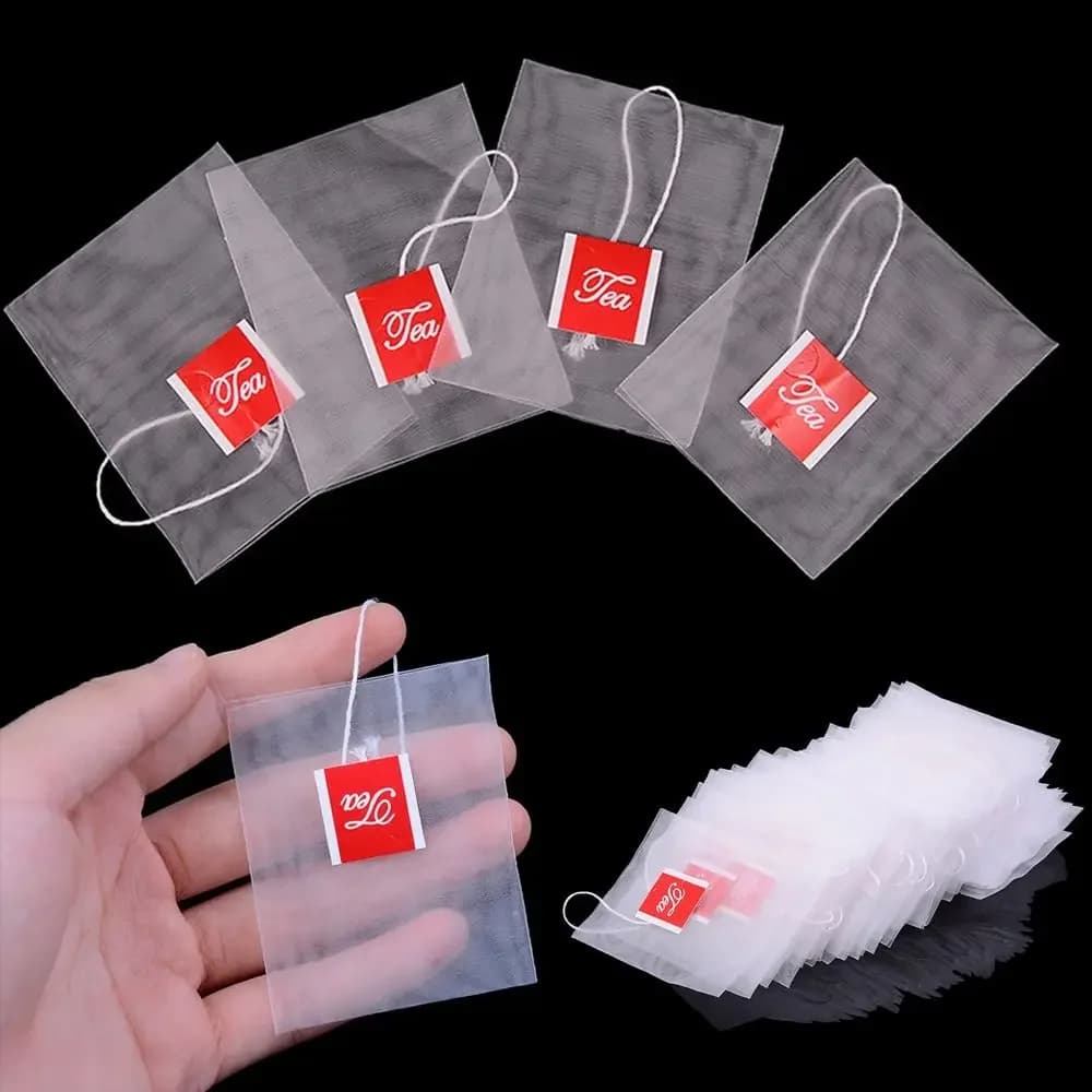 100Pcs Durable Transparent Disposable Transparent Teabags Nylon with String Filter Bag Heat-sealable Empty Tea Bags