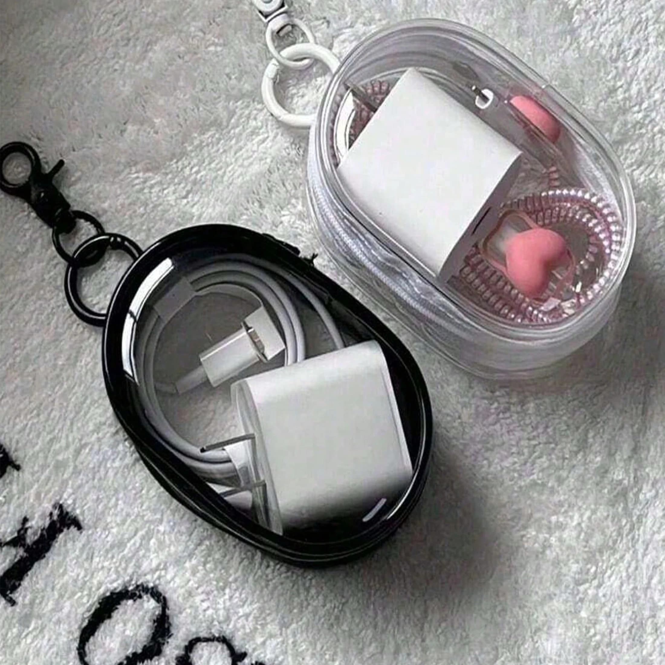 1 portable mini transparent charging cable storage bag, multi-functional headphone case with zipper, travel storage accessory wi