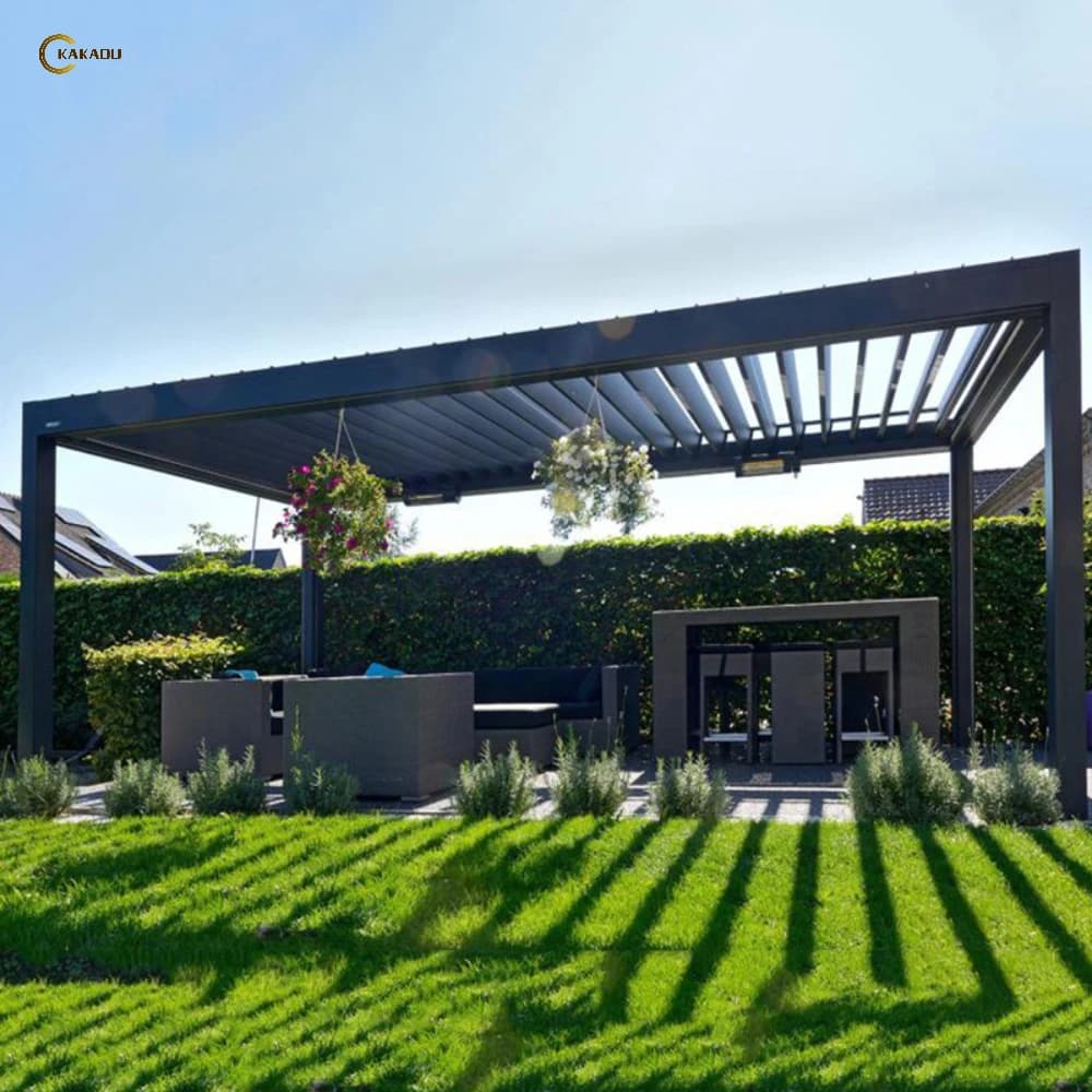 KAKADU Electric Motorized Aluminum Louvre Pergola with Remote Control Powder Coated Waterproof Bioclimatic for Garden