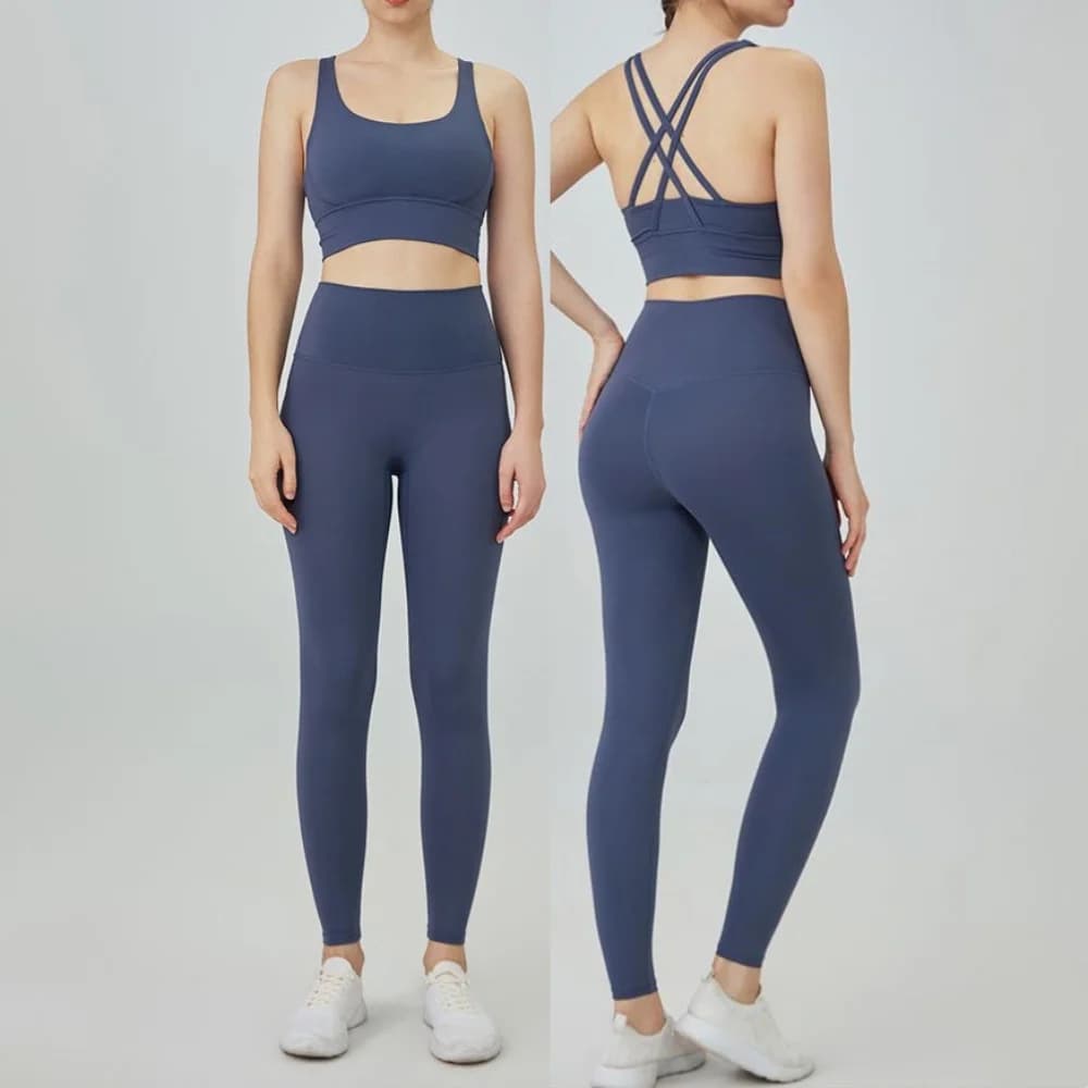 Classic women's yoga suit 2 piece set cross sling bra vest, butter touch stretch leggings gym workout dance sports suit