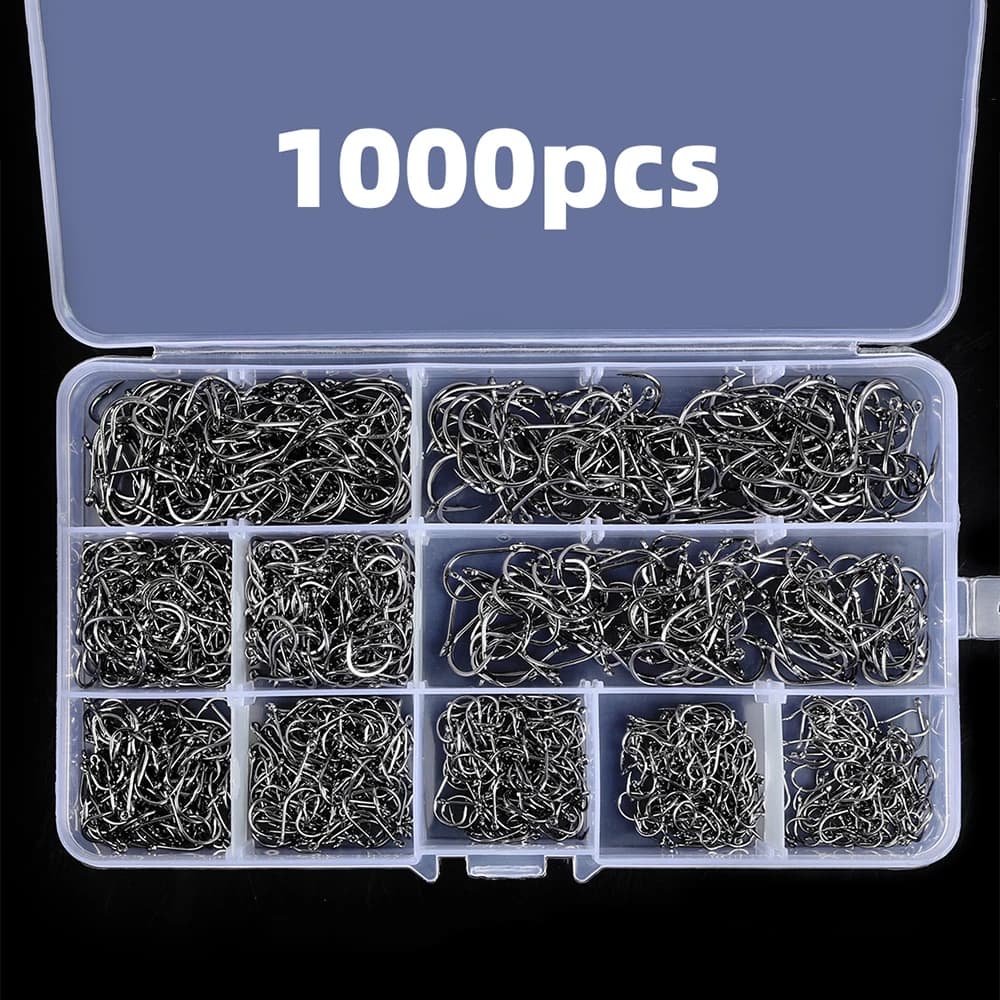 1000PCS 낚시 후크 세트 높은 탄소 강철 날카로운 내구성 가시 Fishhook 바위 낚시 장비 장비 태클 액세서리 보