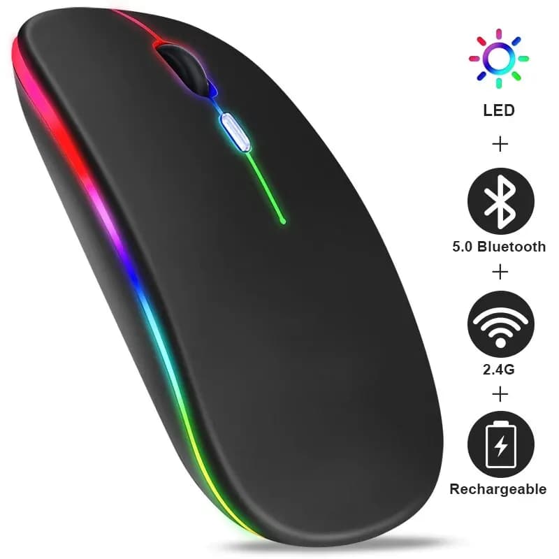무선 RGB 충전식 블루투스 마우스, 무선 컴퓨터 마우스, LED 백라이트, 노트북 PC용 인체 공학적 게이밍 마우스, 3600DPI
