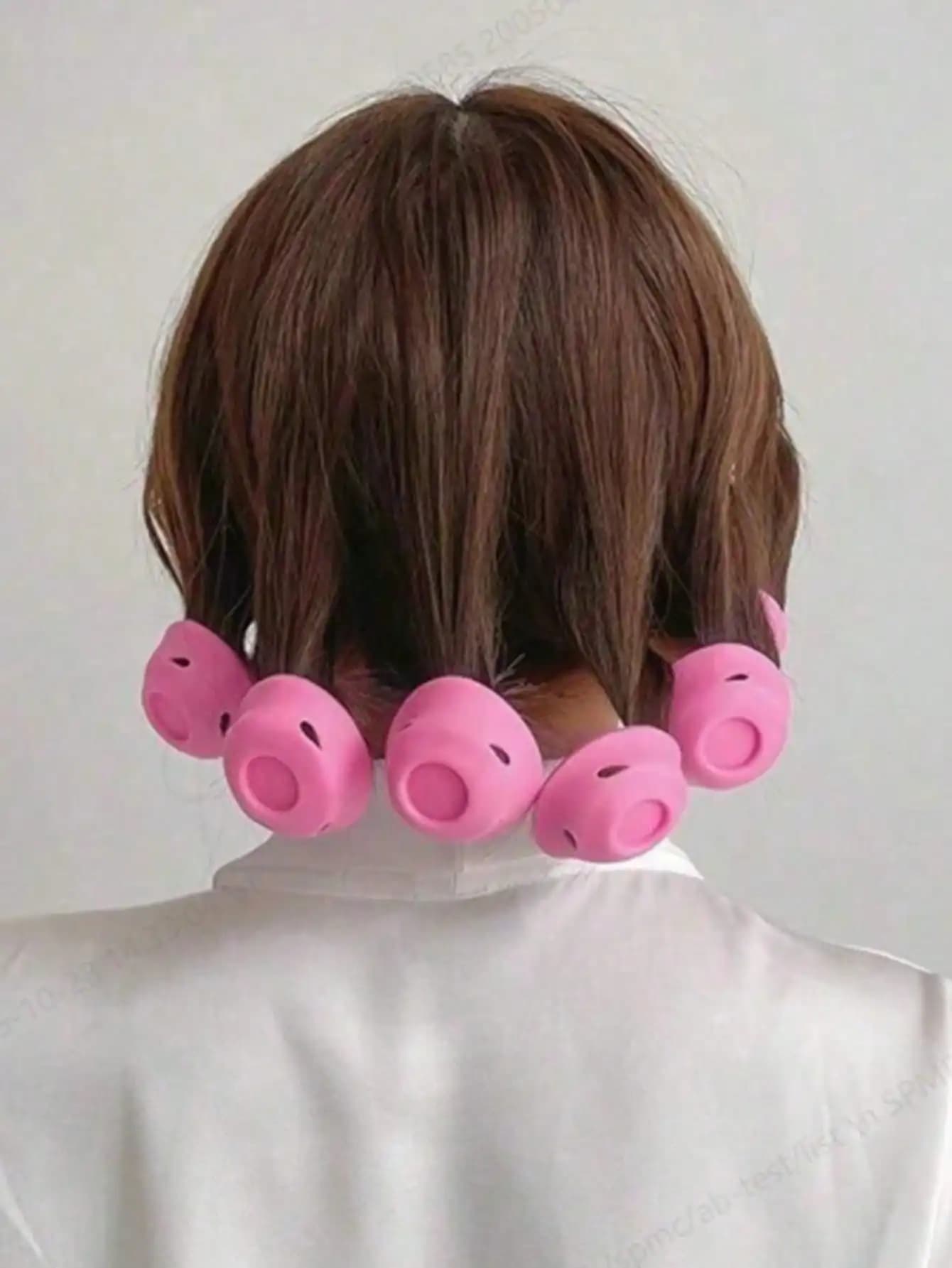 10pc Pink & Blue Silicone Hair Curlers, Designed for No Heat Damage, Compact & Portable, Easy To Use, Creates Natural Waves