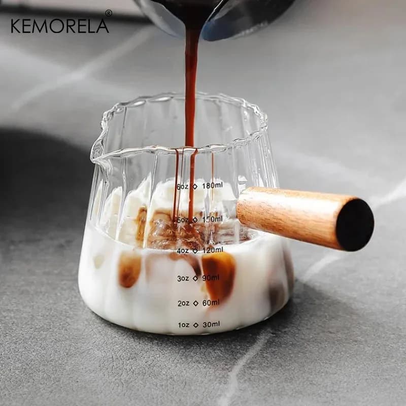 Wooden Handle Single And Double Mouth Small Milk Cup 90/120/180ML Coffee Milk Cup Italian Glass Coffee Vertical Measuring Cup