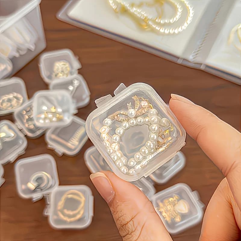 Mini Transparent Plastic Jewelry Storage Box with Lid, Transparent Square Container Suitable for Earrings, Pills