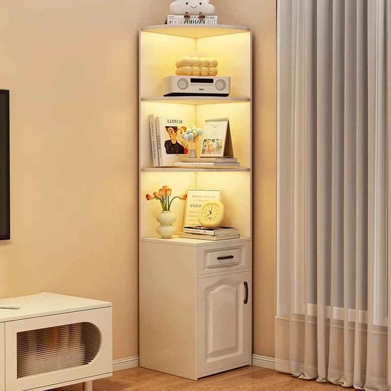 Solid wood corner rack, living room corner storage, triangular cabinet