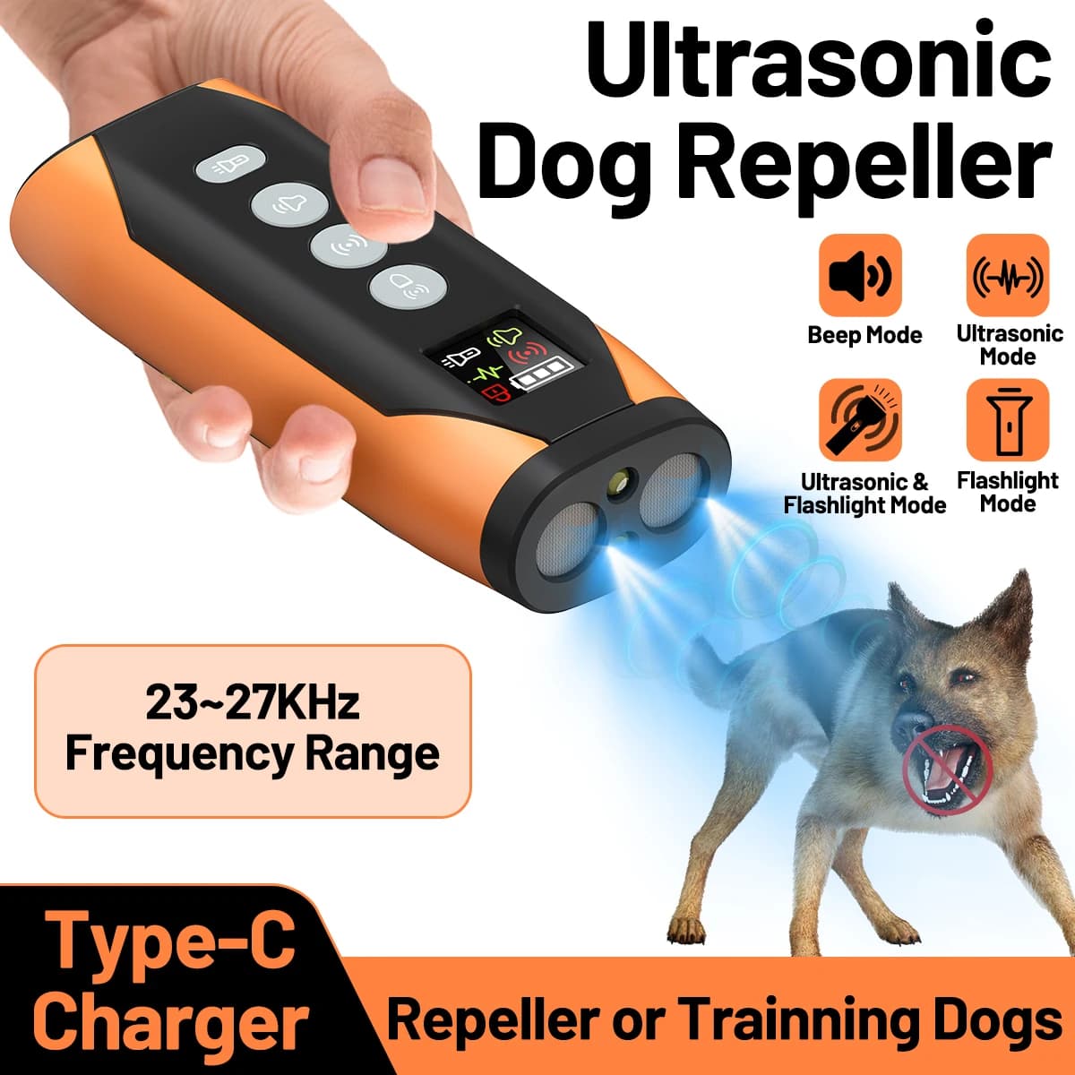 초음파 강아지 짖음 방지기 4in1 훈련기 손전등