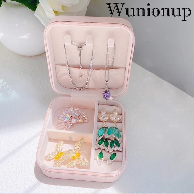 Wunionup 휴대용 미니 보석 여행 케이스 PU 가죽 주최자 상자 여자 귀걸이, 목걸이에 대 한 보석 스토리지 홀더