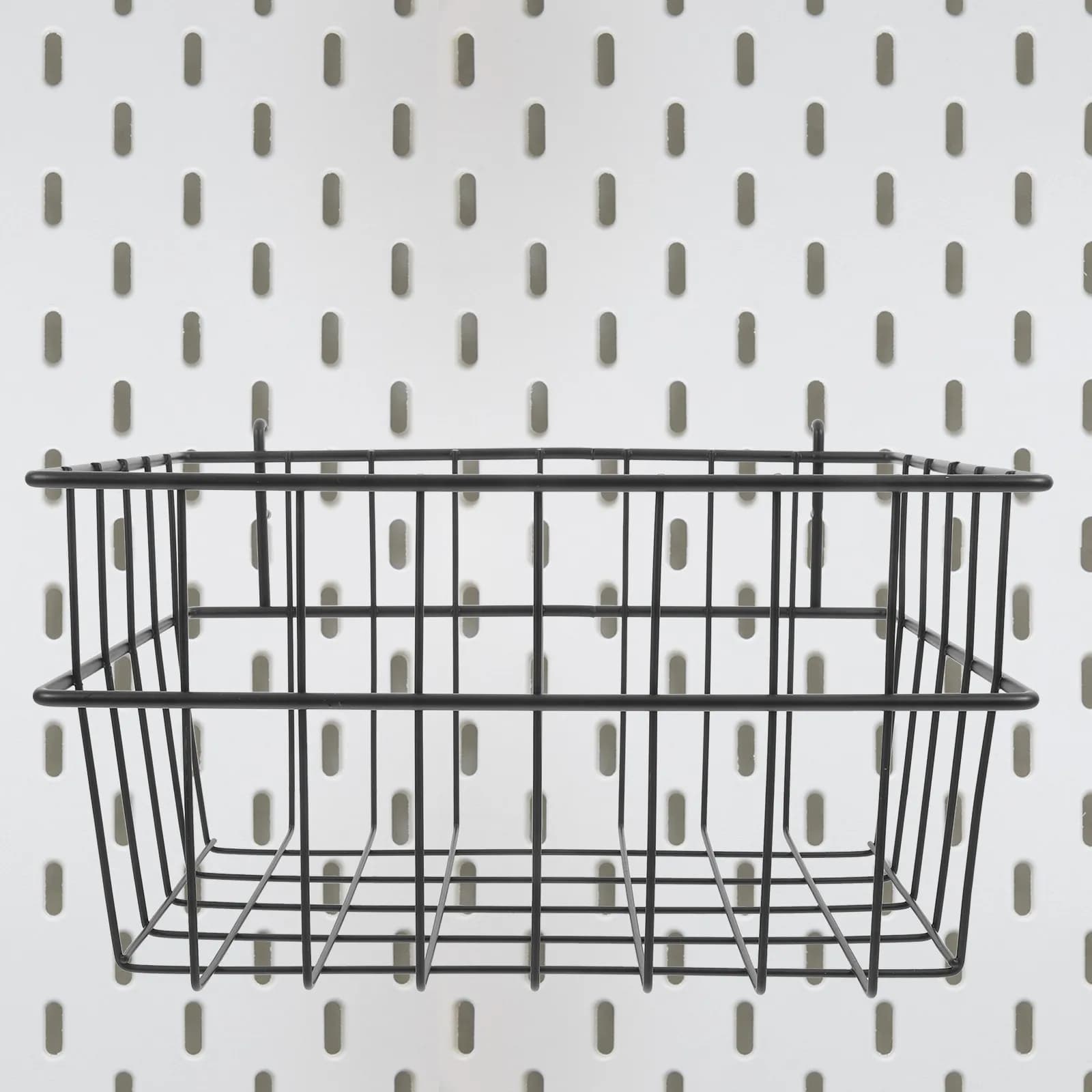 Black Pegboard Organizer Heavy Duty Iron Wire Basket No Drilling Garage Workshop Storage Pegboard Wall Baskets Grid Hanging