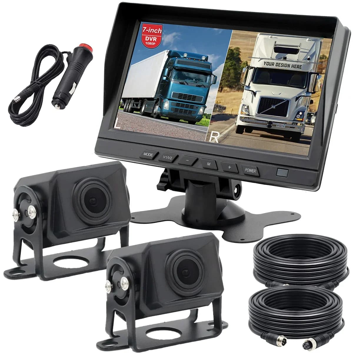 유선 후방카메라 시스템 7인치 AHD IPS DVR 모니터 분할화면 1080P 트럭 RV용