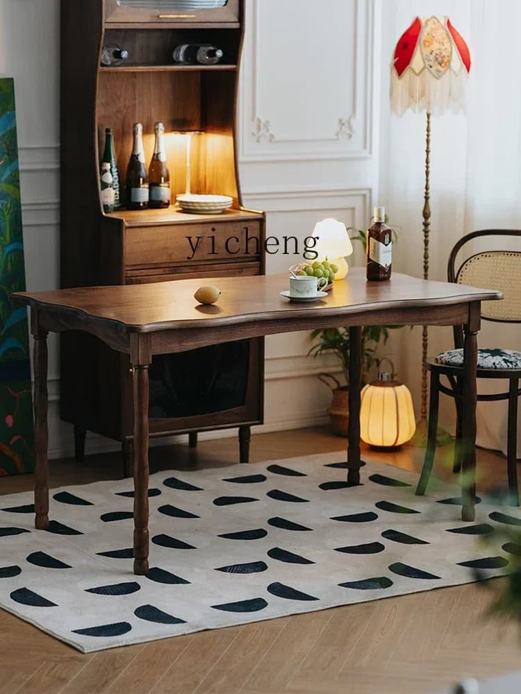 r5.13  household small apartment living room black walnut solid wood retro modern simple long dining table