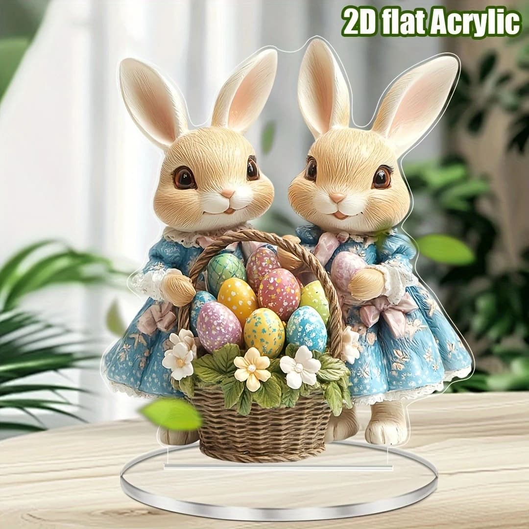 2D Traditional Easter Bunny Egg Acrylic Desktop Decor Cartoon Style Home Office Holiday Party Gathering Decoration Item