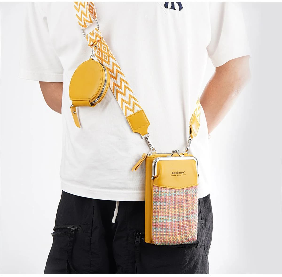 Baellerry Woven Pattern Phone & Wallet Set, Women's Crossbody Bag Specific for Mobile, RFID Multifunctional Shoulder Purse