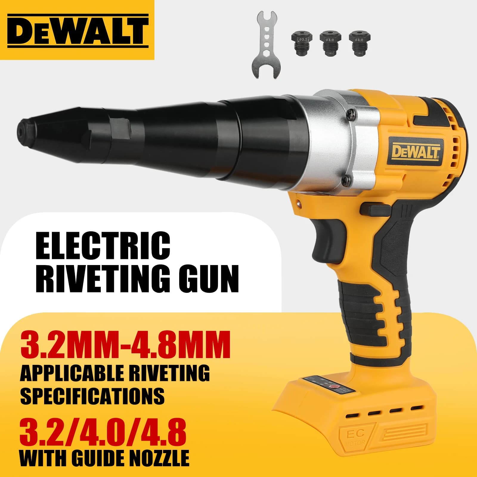 DEWALT 20V MAX Brushless Cordless Rivet Gun 3.2/4.0/4.8mm Rivets Handheld Riveting Tool for Sheet Metal & Construction Work