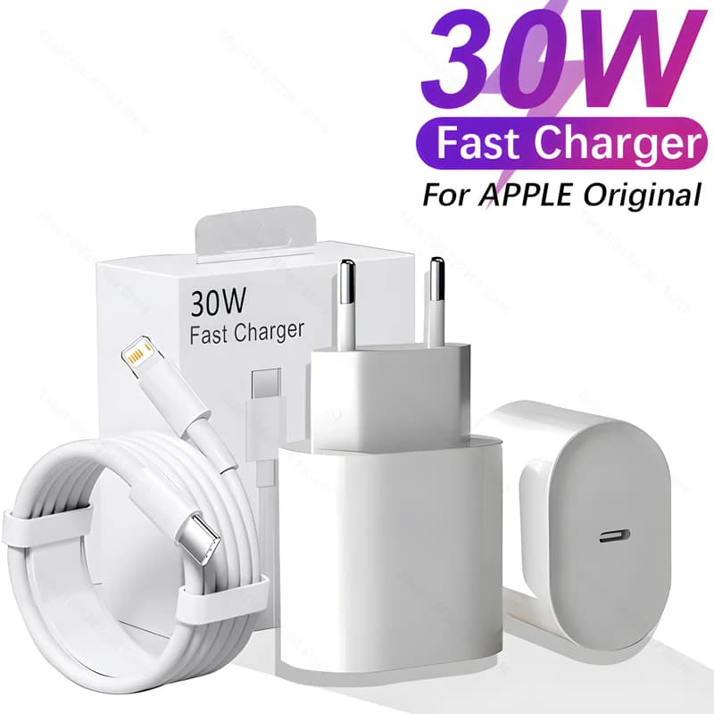 애플 아이폰 16 15 14 13 12 11 Pro Max X XS XR 8 Plus용 정품 30W 고속 충전기 USB-C 케이블 포함 퀵차징 액세서리
