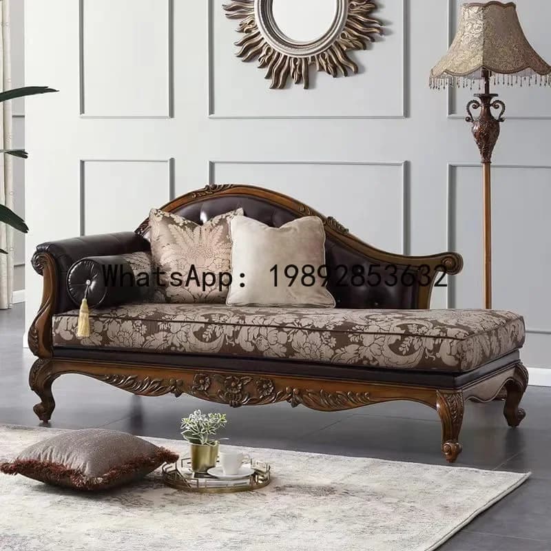 H5.15  all-solid wood sofa leather art sofa three-person carved living room fabric sofa leisure chair
