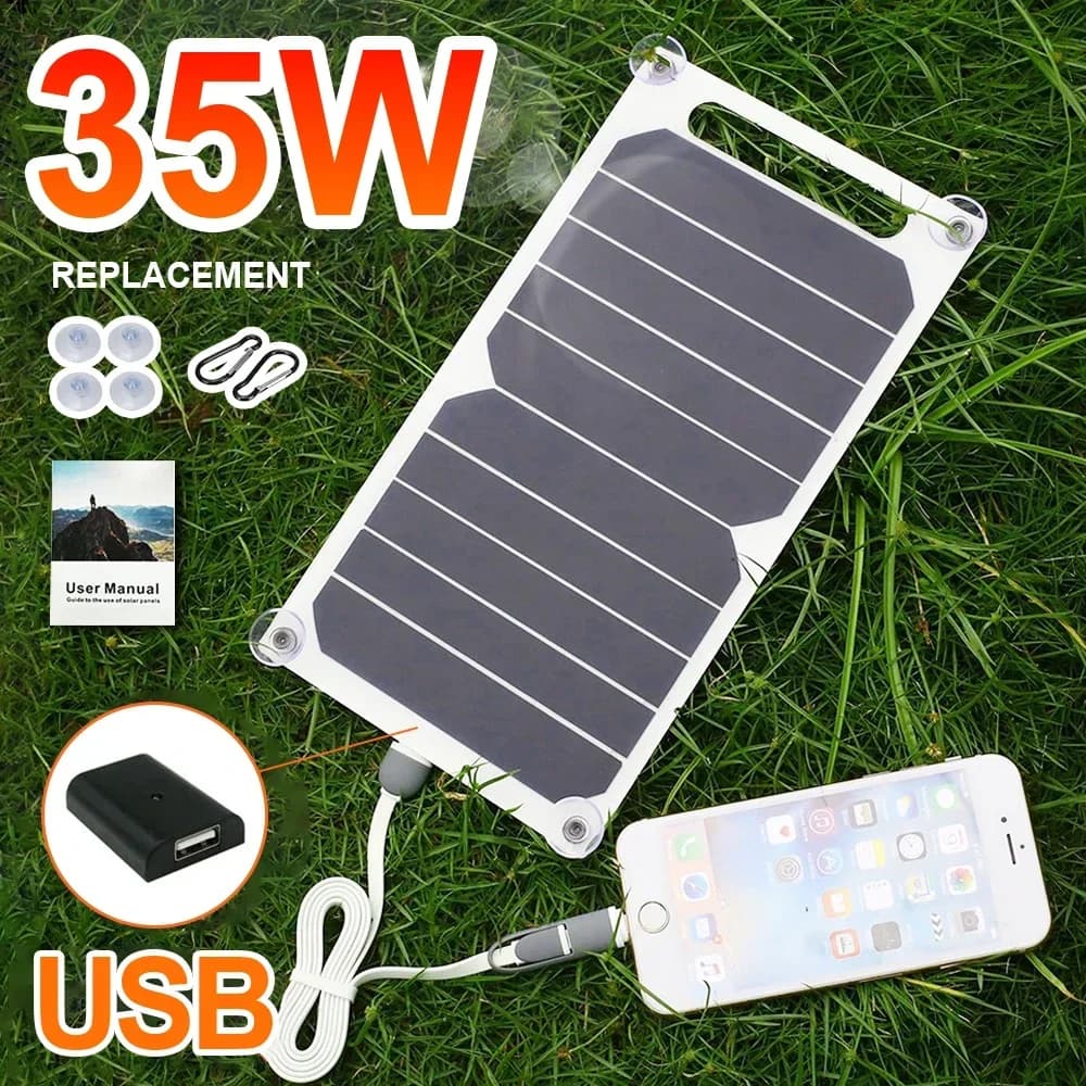 35W 휴대용 태양광 패널 5V USB 충전 보조배터리 캠핑 RV