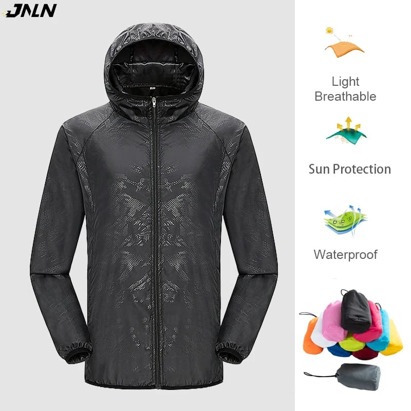 JNLN 남녀공용 방수 등산 자켓 속건 캠핑 바람막이 자외선차단 우비
