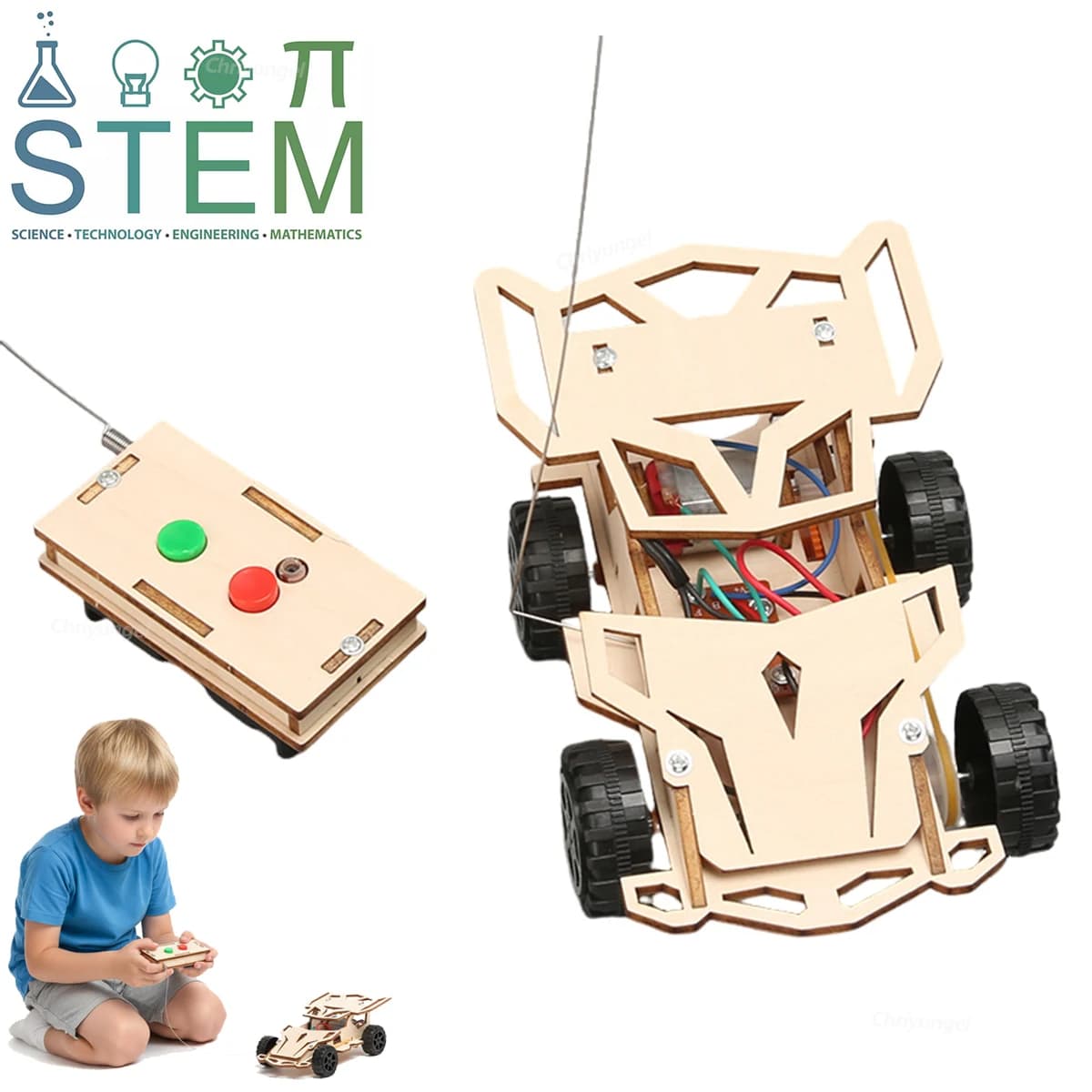 DIY 원목 RC 자동차 STEM 조립 과학 실험 키트 어린이