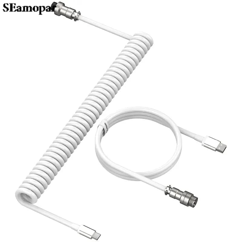 코일 키보드 케이블 유형 C-USB-A 기계식 키보드 케이블 분리형 금속 비행가 게임용 키보드 용 이중 슬리브 와이어