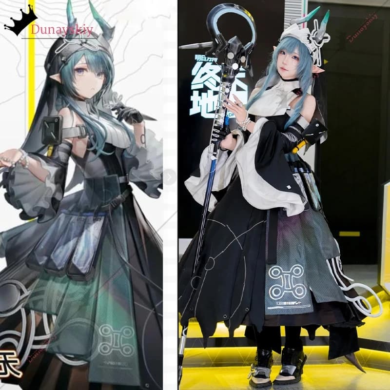 명일방주 엔드필드 샤이 코스프레 의상 전투복 가발 뿔