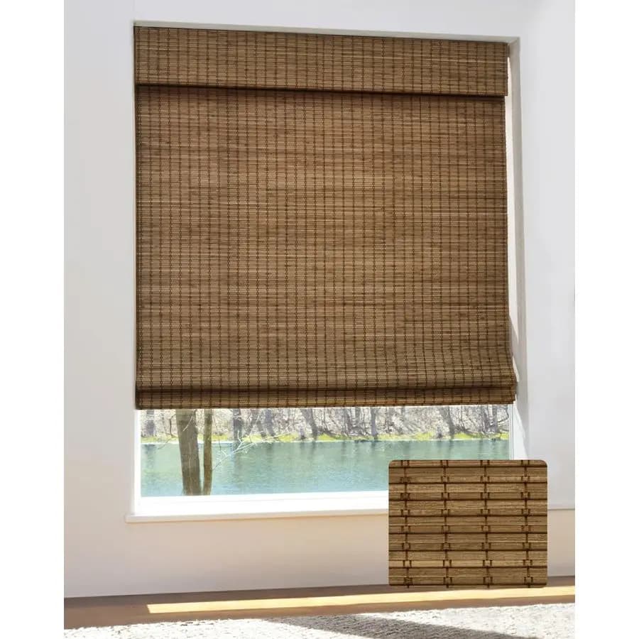 Bamboo Roman Shades for Windows, Blinds Size 46.5 W 48 H Colour Highfield Teak