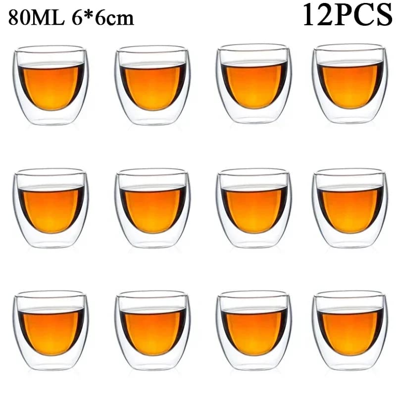 이중 벽 유리 쿵푸 차 컵, 투명 커피 우유 물 머그잔, 고 붕규산염 유리 음료 용기 차 세트, 80ml, 150ml, 2-18PCs