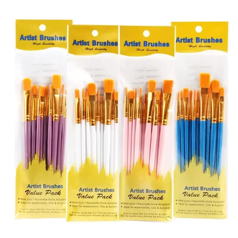 10Pcs/Set New Nylon Brush Plastic 10Pcs Digital Oil Painting Brush Art Student Hook Pen Brush