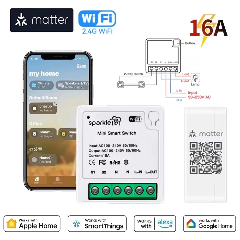 Matter 16A WiFi 미니 스마트 스위치 양방향 타이머