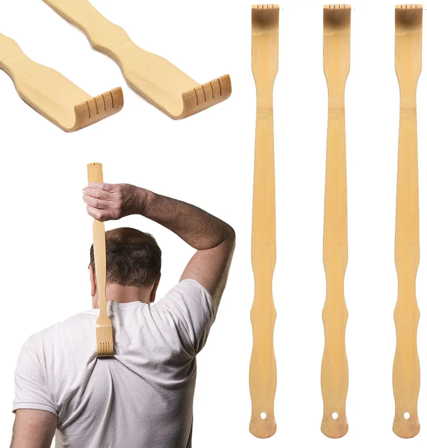 3-Piece Bamboo Back Scratcher Set – Natural and Eco-Friendly for Personal Care and Itch Relief